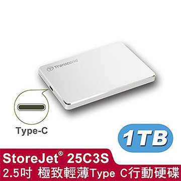 創見Transcend外接式硬碟/25C3S/1TB/超薄 鋁合金/Type-C