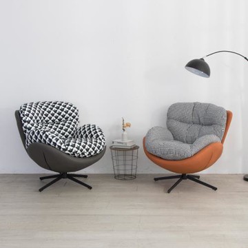 IDEA  復古拼接紋懶人沙發躺椅/360度旋轉椅(單人沙發/搖椅/躺椅/皮沙發/休閒椅)