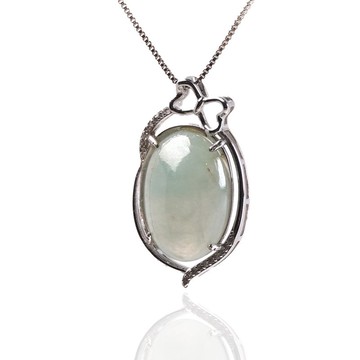 冰種翡翠蛋面項鍊 925純銀 | 天然緬甸玉翡翠A貨 | 送禮