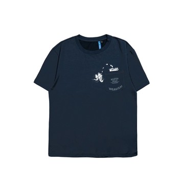 摸魚海洋膠原口袋棉Tee-藍