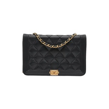 CHANEL BOY 經典格紋鏈子皮夾 WOC