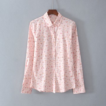 女裝修身甜美日系長袖polo領豎條紋單排扣襯衫氣質顯瘦潮