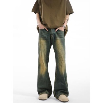 RAVENOASIS美式復古高街水洗做舊黃泥牛仔褲男女寬松直筒vibe褲子