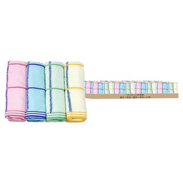 OK-PO-LO 好馬牌 台灣製造格紋緞帶毛巾  12條  黃色 + 綠色 + 藍色 + 粉色