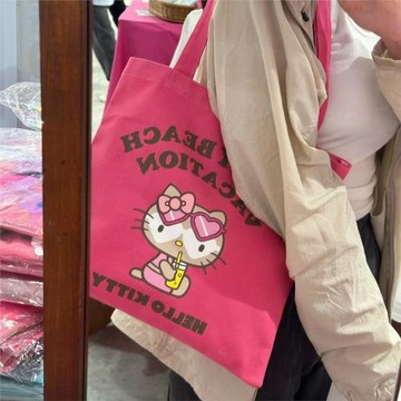 日本沖繩限定halo凱蒂單肩包高顏值kt貓墨鏡黑皮辣妹手提帆布包
