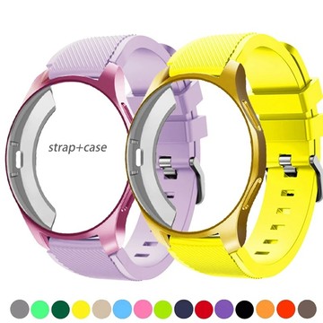 2合1 適用 三星Galaxy Watch 6 Watch 6 Classic 斜紋矽膠錶帶+TPU保護套 清新搭配