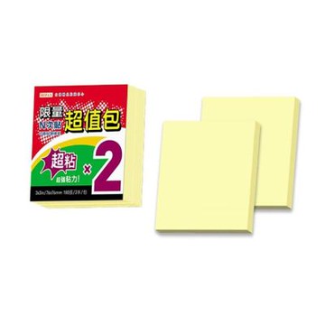 【N次貼】超黏超值包-可再貼便條紙 76x76mm 黃色 90張/2本/包  61023