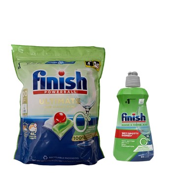 洗碗機洗劑 FINISH 零添加洗碗錠-100顆+零添加光潔劑400ml(平輸品)
