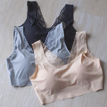 韓國冰絲蕾絲文胸美背無痕內衣女無鋼圈薄款夏聚攏小胸防走光性感