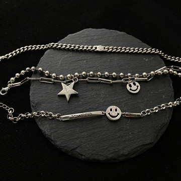 925純銀泰銀星星笑臉手鏈女年新款嘻哈手飾ins小眾設計冷淡風