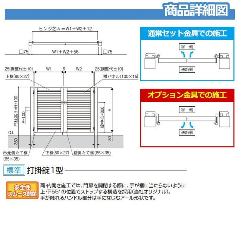 シンプレオ 門扉 5型 両開き・門柱セット 呼称：08-10(W800×H1000