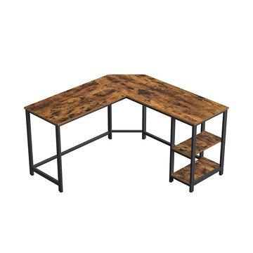 hoi! VASAGLE 工業風二層收納L型書桌/電腦桌1.3M-鐵銹棕 LWD72X