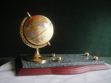 【老時光 OLD-TIME】早期二手台灣製大理石座地球儀名片收納組