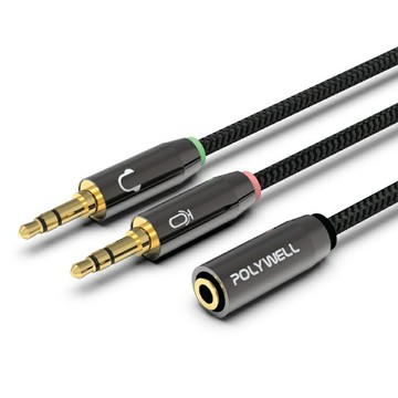 3.5mm 1母(四極)轉2公(三極) 音源轉接線 適用 耳麥轉接線 1母轉2公音源轉接線