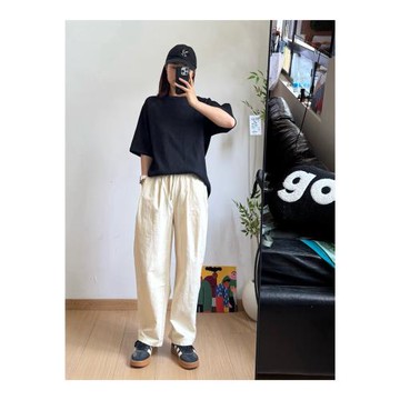 日系風純棉麻感復古立體打褶日常百搭高腰垂感休閑闊腿褲男女春夏