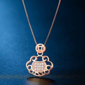 玫瑰金925純銀項鍊 鑲鑽吊墜-復古優雅精緻鏤空七夕情人節禮物女飾品73hj11【獨家進口】【米蘭精品】