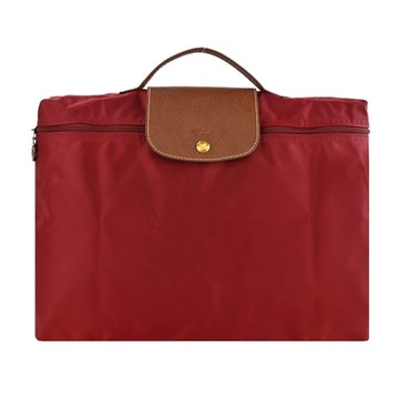 LONGCHAMP LE PLIAGE系列再生尼龍手提摺疊公事包(小/夕陽紅)