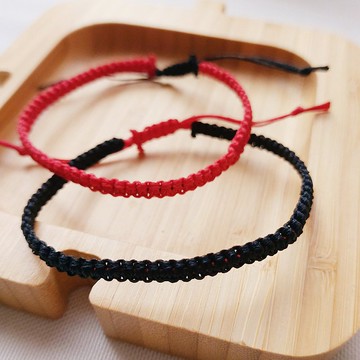 情人節 法國奶奶幸運黑紅編織手鍊素款  寬度5mm 兩色選