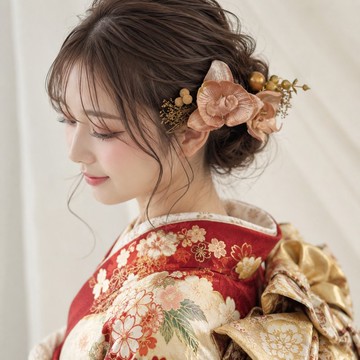 霧粉色 絲絨蝴蝶蘭 髮飾十件套組 美式風花藝 適用於和服、日式傳統服飾、保鮮花