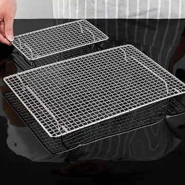 304不鏽鋼燒烤網 長方形帶腳瀝水瀝油架 烘焙晾晒網 戶外燒烤網架