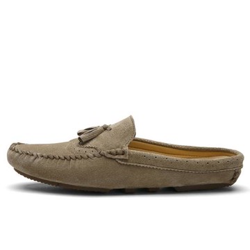 卡其色個性半托豆豆鞋男青少年發型師潮流皮鞋拖鞋無后跟懶漢男鞋