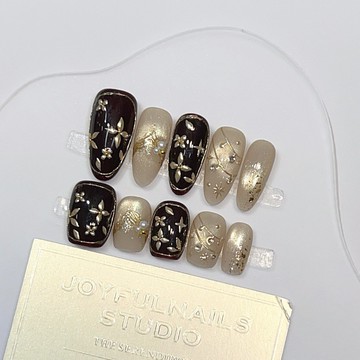 🎉Hannah🎉新品來襲【錦繡宮嵐】穿戴甲純手作秋冬短款手繪氣質貓眼老錢風顯白美甲貼IIK29