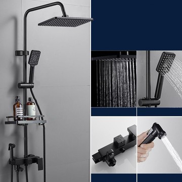 現貨下殺恆溫淋浴花灑套裝 黑色家用升降頂噴增壓蓮蓬頭套組 全銅美式衛浴冷熱水龍頭 雙花灑套裝