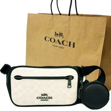 COACH Elias男中性款斜背兩用胸前子母腰包附紙袋(白)