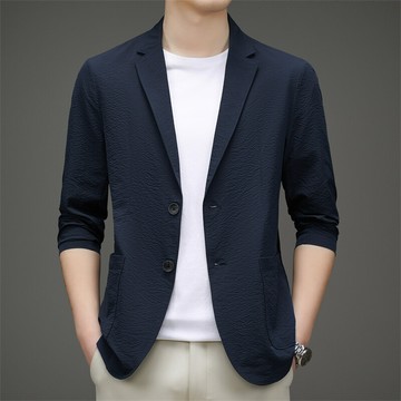 【夏季爆款】主推爆款高端輕奢薄款防曬微皺冰絲休閒西服男春夏泡泡紗西裝外套