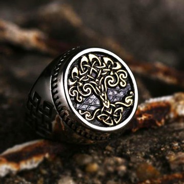 生命之樹鈦鋼戒指男潮ins 北歐維京個性復古黃金樹艾爾登法環周邊