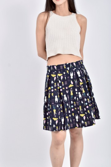 (S) niciioi鬆緊腰貓貓狗狗百褶藍色短裙