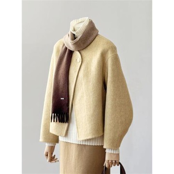 黃色短款毛呢外套女2025秋冬新款小個子韓系慵懶風氣質高級感大衣