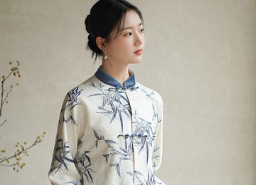 沁藍竹 新中式中國風 浮雕提花羊毛 短外套/半裙