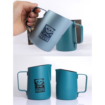 美國EP斜口尖嘴不銹鋼特氟龍拉花缸尖嘴 壓紋咖啡奶缸奶泡杯450ml