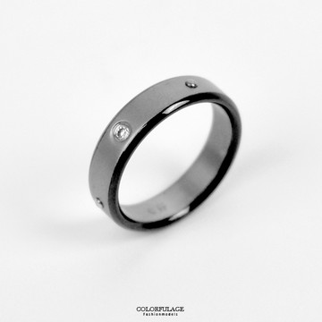 鋼戒 銀黑單鑽戒指 NC234