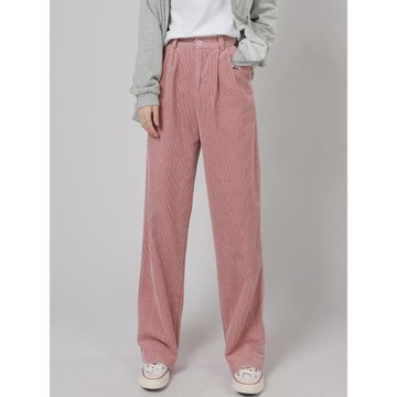 粉色闊腿褲女春秋高腰 韓國休閑寬松燈芯絨垂墜感拖地褲子長褲ins