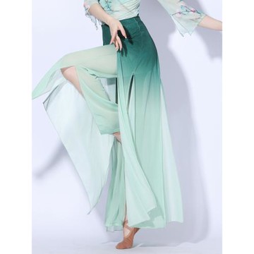 夏束古典舞漸變闊腿褲女仙氣飄逸紗裙中國舞半身開叉裙褲大擺裙子