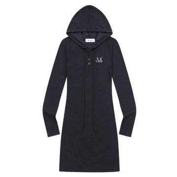 韓國 MUCENT SIAN HOOD NECK OPS 後背刺繡Logo 修身連帽洋裝 炭灰 CHARCOAL