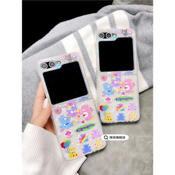 海恬 卡通愛心小熊適用三星折疊屏zflip5手機殼新款貝殼紋zflip4高級感zflip3可愛個性女孩保護套閨蜜款硬殼