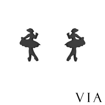 【VIA】時尚系列 芭蕾舞女孩造型白鋼耳釘 造型耳釘 黑色