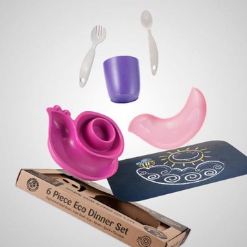 Lets GO Eco 兒童環保無毒餐具６件組 (蝸牛造型-桃紅色)