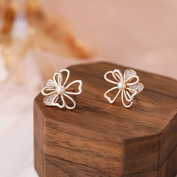 Sweet Air L42 日韓流行耳飾 S925銀針 唯美鏤空珍珠花朵 耳針 耳環