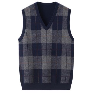 絨喆100山羊絨背心馬甲男V領加厚保暖坎肩爸爸款套頭毛衣E1501