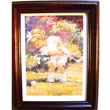 【開運陶源】直式Key box原木鑰匙盒壁飾....小女孩打高爾夫球