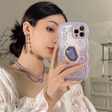 波浪邊紫色花朵適用三星s21ultra手機殼硅膠s22+小清新少女s20fe