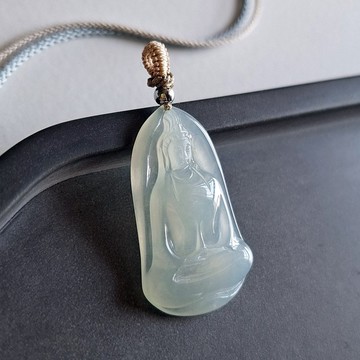 冰種緬甸翡翠迷你素衣觀音吊墜 | 天然緬甸翡翠 | 玉吊墜吊