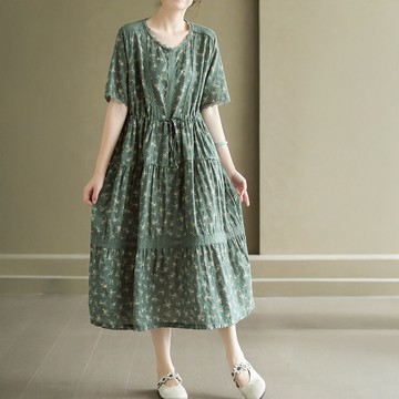 綁帶收腰碎花洋裝408914