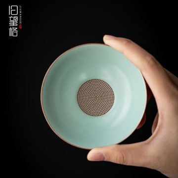 舊望格創意一體全瓷汝窯茶漏組茶隔家用茶葉過濾器茶濾泡茶神器