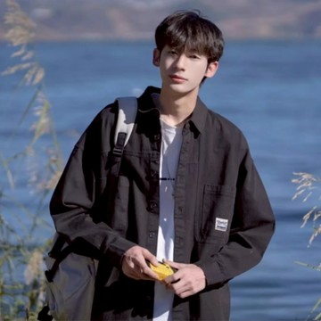 【自己人】休閒薄外套 日系男襯衫復古工裝風長袖襯衫 男女情侶款  寬鬆百搭 休閒學院風 BSAY201