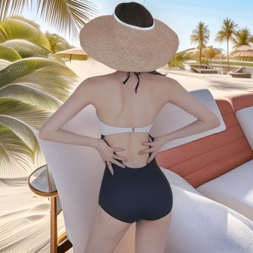 新款高端泳衣女日韓復古拼色仙女范性感露背遮肚顯瘦聚攏度假泳裝
